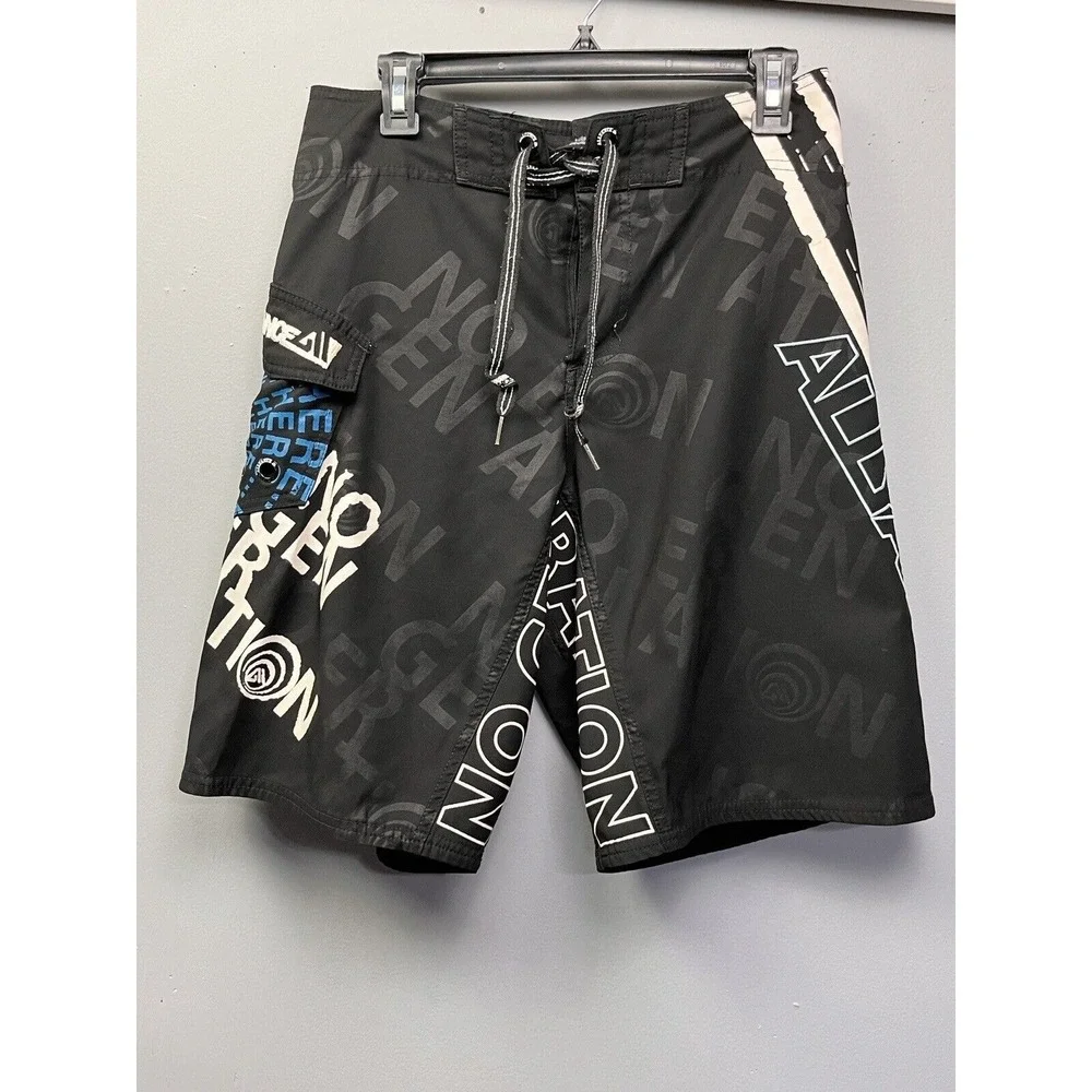 Allyance Board Shorts Mens 30 Black‎ No Generation Graphic Print Surf Skate Y2K
